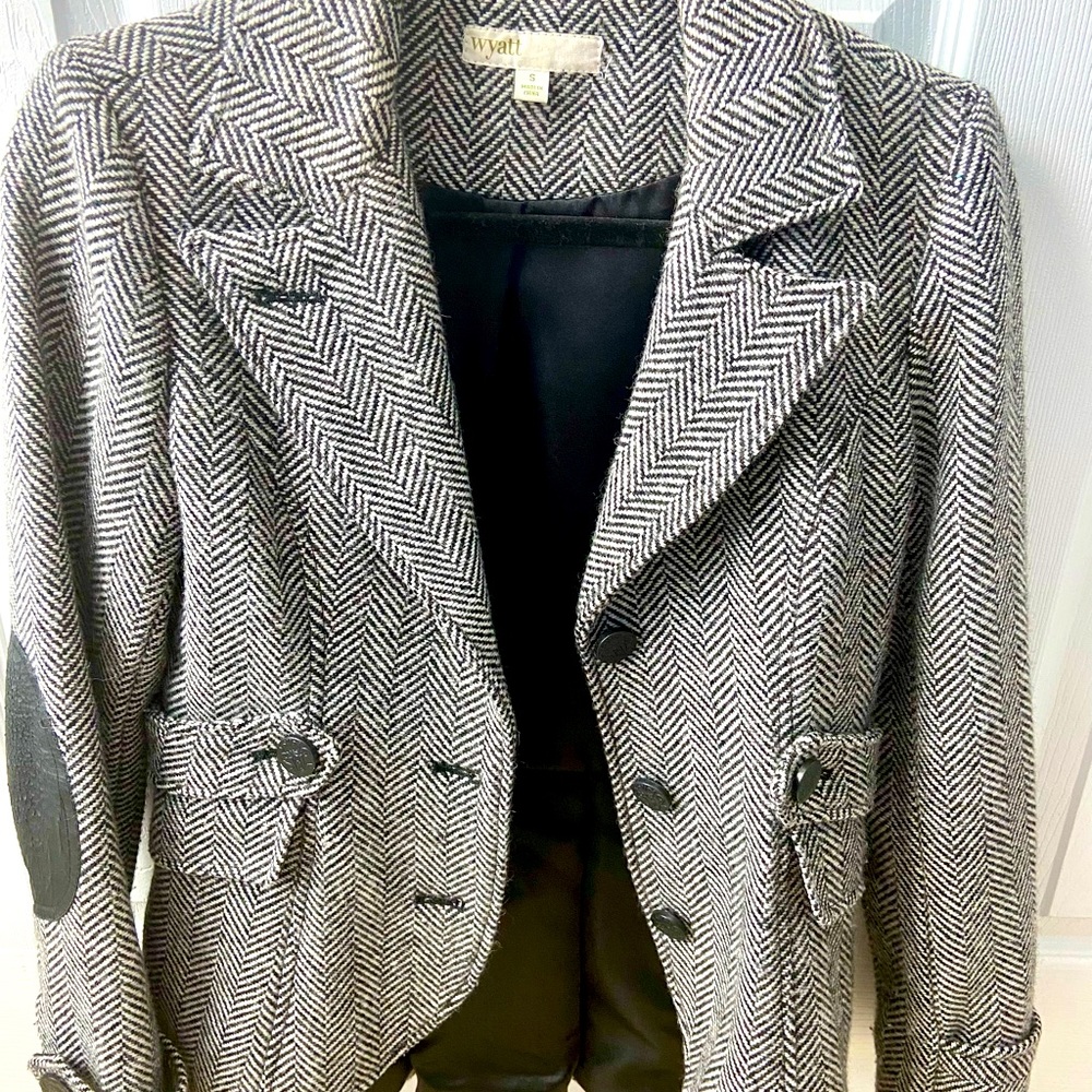 Equestrian style tailored blazer with faux leather elbow patches